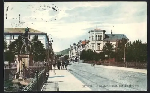 AK Siegen, Bahnhofstrasse mit Siegbrücke