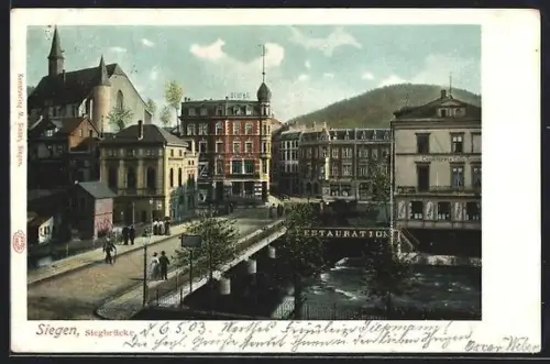 AK Siegen, Siegbrücke mit Hotel und Restaurant