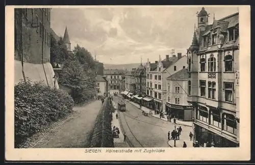 AK Siegen, Kölnerstrasse mit Zugbrücke, Strassenbahn