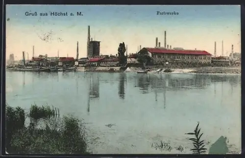 AK Höchst a. M., Farbwerke am Mainufer