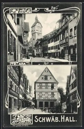 AK Schwäb. Hall, Stadtturm, Geschäft von Paul Haag