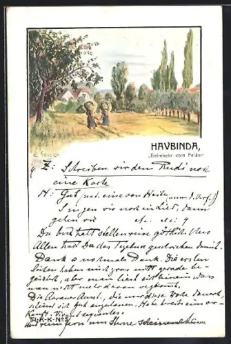 Künstler-AK sign. E. Geiger: Haubinda, Heimkehr vom Felde