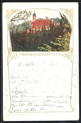 Künstler-AK sign. E. Geiger: Haubinda, Blick zur Kirche