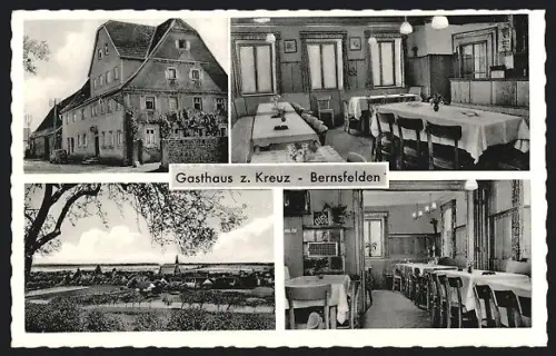 AK Bernsfelden, Gasthaus z. Kreuz, Innenansichten, Dorfpanorama, Inh. Alfons Mark