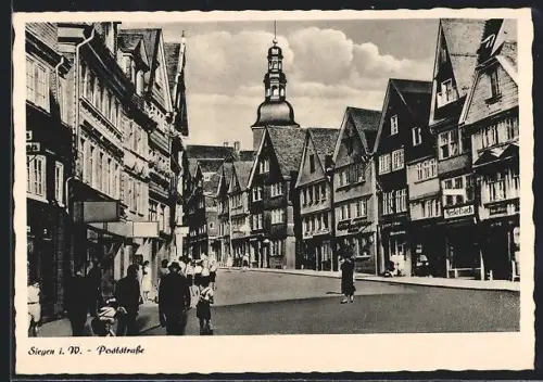 AK Siegen i. W., Poststrasse mit Geschäft Merkelbach