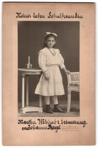 Fotografie Otto Magni, Crimmitschau, Johanna Frenzel im weissen Kleid