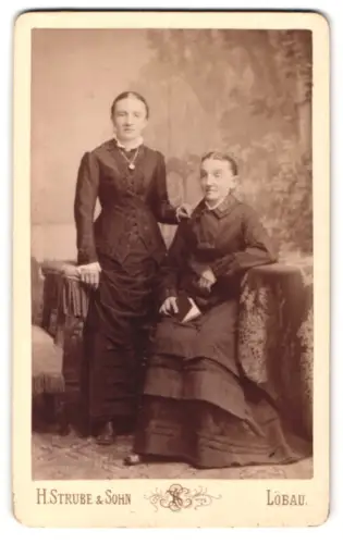 Fotografie H. Strube & Sohn, Löbau, Blumenstrasse 339, Zwei Damen im eleganten Kleid