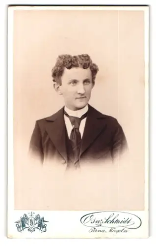Fotografie Osw. Schmidt, Pirna, Ecke Grohmann & Jacobäerstrasse, Porträt eines jungen Mannes