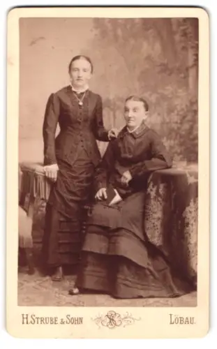 Fotografie H. Strube & Sohn, Löbau, Blumenstrasse 339, Zwei Damen in eleganter Garderobe