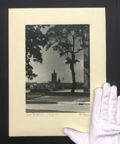 Fotografie W. Seeger, Ansicht Köln a. Rh., Blick von Deutz nach der Kirche St. Martin, Grossformat 25 x 32cm