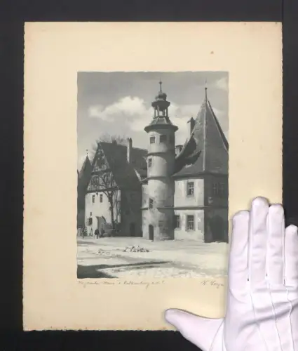 Fotografie W. Seeger, Ansicht Rothenburg o. d. T., Blick auf das Hegereiterhaus, Grossformat 29 x 34cm