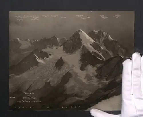Fotografie Photoglob, Ansicht Sulden, Blick auf die Ortlergruppe vom Cevedake, Gletscher, Grossformat 27 x 21cm