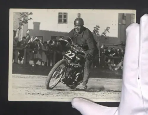 Fotografie Motorrad Sandrennen, Puch Motorrad auf Wien Sandbahn, Startnummer 22