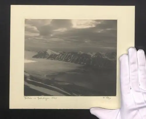 Fotografie W. Seeger, Ansicht Spitzbergen, Blick auf die Gletscher, Grossformat 28 x 23cm
