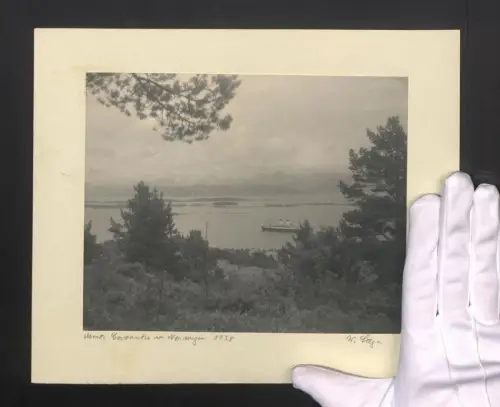 Fotografie W. Seeger, Dampfer Monte Cervantes in Norwegen, 1928