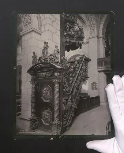 Fotografie Dr. E. Mertens & Cie., Berlin, Ansicht Goslar, Kanzel / Predigstuhl in der Frankenberger Kirche, 23 x 29cm