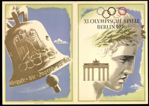 Telegramm XI. Olympische Spiele Berlin 1936, Entwurf von: Stanzig, Olympiaglocke, Brandenburger Tor