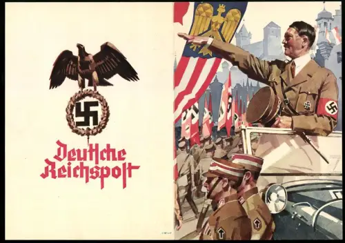 Telegramm Deutsche Reichspost, 1940, Entwurf: Ludwig Hohlwein,  im offenen Cabrio, 