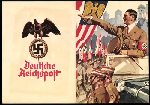 Telegramm Deutsche Reichspost, 1938, Entwurf: Ludwig Hohlwein,  im offenen Cabrio, 