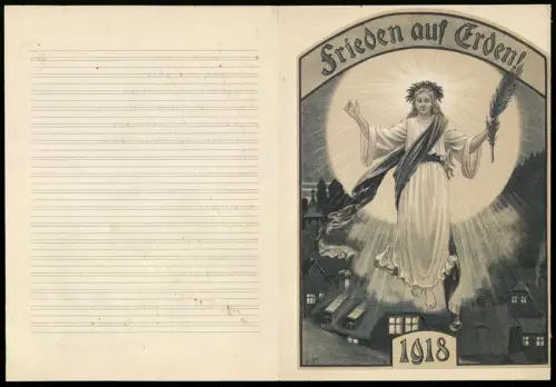 Telegramm 1918, Frieden auf Erden !, herabsteigender Engel, Innenseite beschrieben