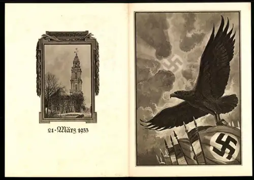 Telegramm Deutsche Reichspost Halle 1934, Reichsadler , Rückseite Garnisonskirche Potsdam, H. Bastaian