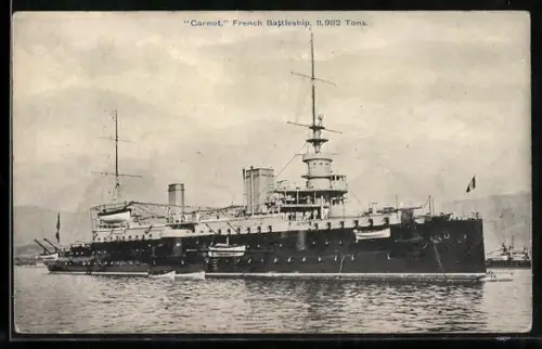 AK Französisches Kriegsschiff Carnot auf Reede vor Anker
