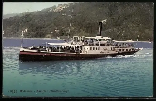AK Bodensee-Raddampfer Württemberg in Fahrt