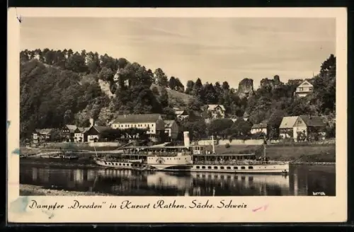 AK Rathen, Dampfer Dresden auf der Elbe vor dem Kurort Rathen