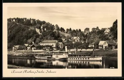 AK Raddampfer Dresden auf der Elbe vor dem Kurort Rathen