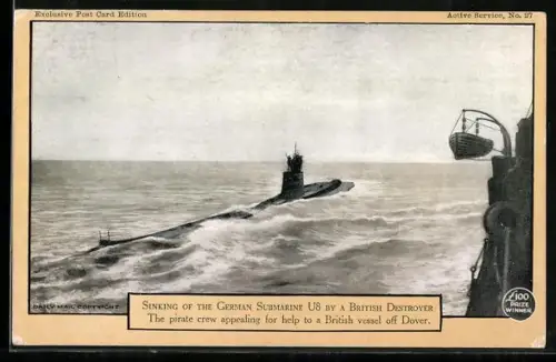 AK Sinking of the German Submarine U-8 by a British destroyer, U-Boot