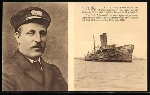 AK Bruges, Le S.S. Brussels renfloue et son héroique capitaine Fryatt 1916