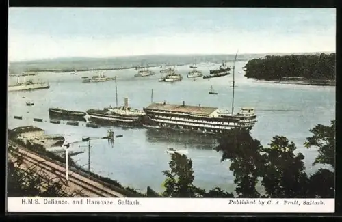 AK Saltash, H.M.S. Defiance and Hamoaze in harbour