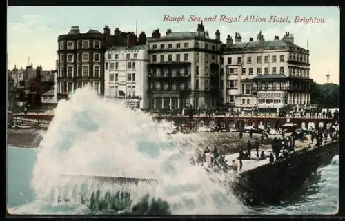 AK Brighton, Rough Sea and Royal Albion Hotel