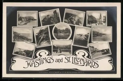 AK Hasting, St. Leonards, Ruine, Denkmal, Promenade