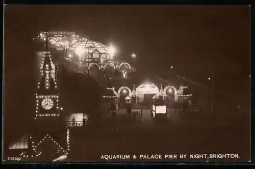 AK Brighton, Aquarium & Palace Pier by Night