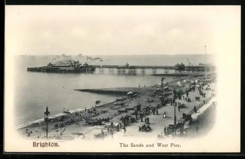 AK Brighton, The Sands and West Pier