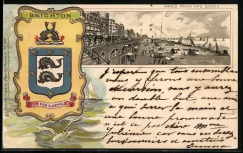 Lithographie Brighton, King`s Road and Beach