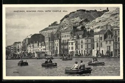 AK Hastings, Boating Pool with Castle Hill