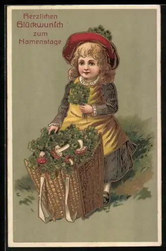Präge-AK Kind bringt Kleeblätter zum Namenstag