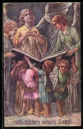 AK Neujahrsengel halten Notenbuch für grosse Neujahrsengel