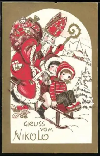 AK Schlittenfahrt mit dem Nikolo