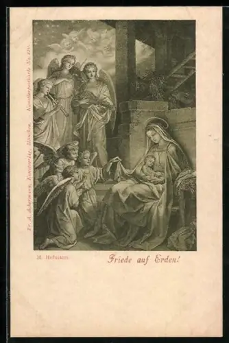 AK Friede auf Erden!, Weihnachtsengel mit Maria und Kind