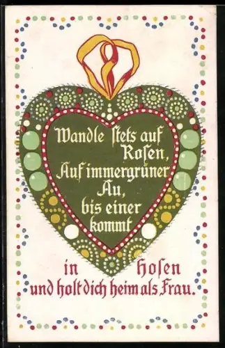 AK Lebkuchen-Herz mit Spruch Wandle stets auf Rosen...