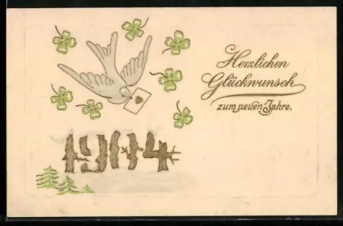 Präge-AK Jahreszahl 1904 mit Klee und Schwalbe