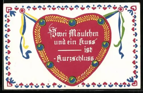 AK Herz Zwei Mäulchen und ein Kuss...