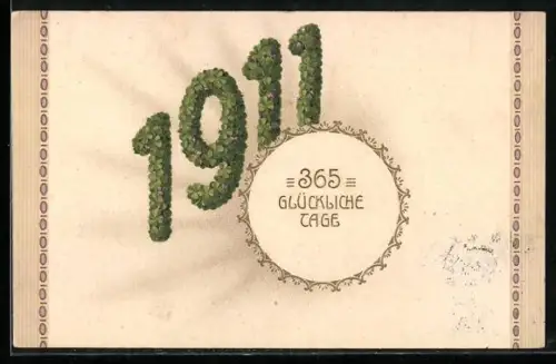 Präge-AK Neujahrsgrüsse, Jahreszahl 1911 aus Klee