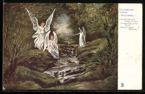 AK Engel an einem Bach im Wald