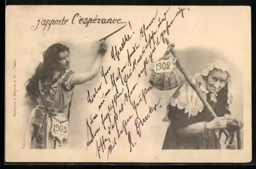 AK Das alte Jahr 1902 und das junge neue Jahr 1903