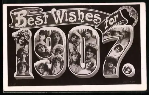 AK Jahreszahl 1907 mit lächelnden Frauenporträts