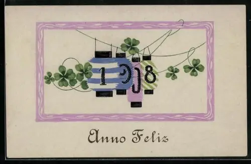 Präge-AK Jahreszahl 1908 an Lampions hängend